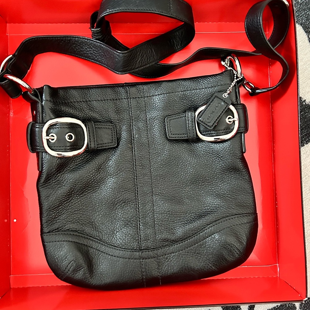 Coach Black Leather Bag with Purple Lining